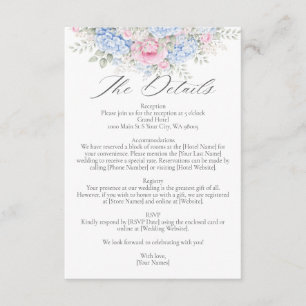 Blå Hortensia och Rosa Ros Trädgård Bröllop Tilläggskort