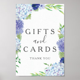 Blå Hortensia Present- och Kortskylt Poster