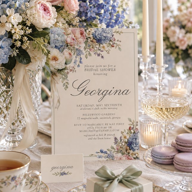 Blå Hortensia Rosa Blommig Bröllopsdusch Inbjudningar (Skapare uppladdad)