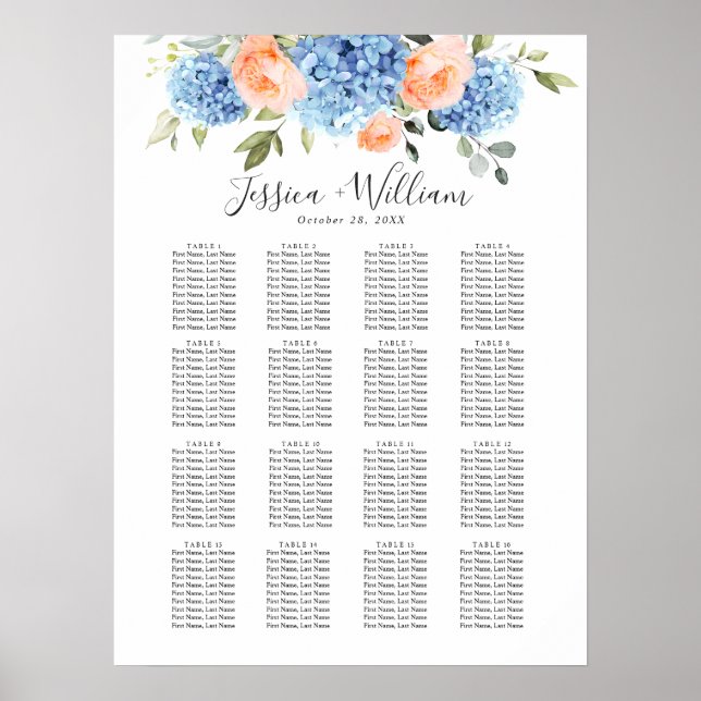Blå Hortensia Rosenskämning 15 Bord SITTPROTOKOLL Poster (Framsidan)