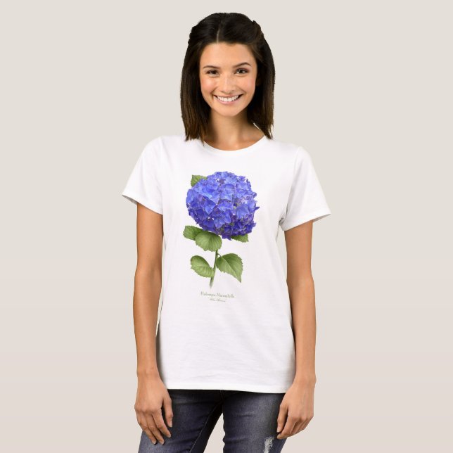 Blå Hortensia T Shirt (Hel framsida)