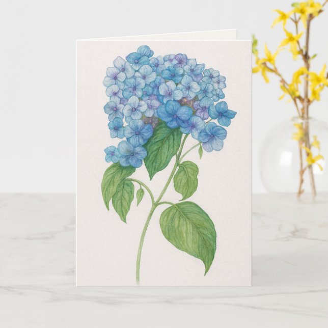 Blå Hortensia Tänker på Dig Kort (Gul blomma)