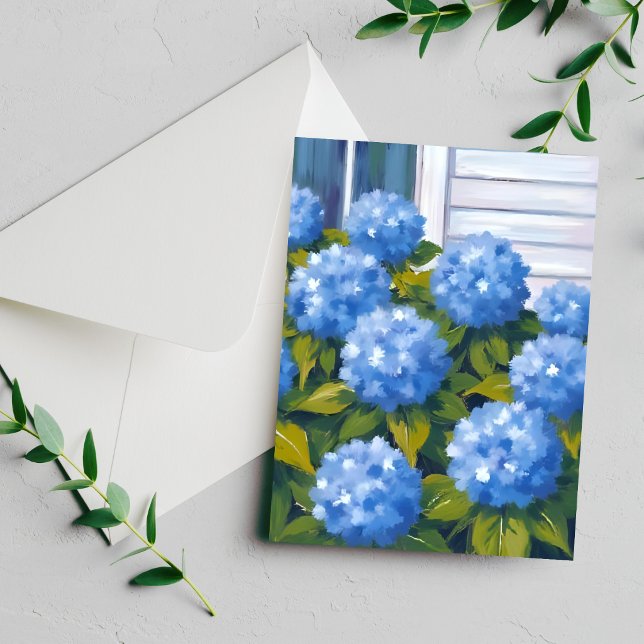 Blå Hortensia Trädgård Blommig Akvarell Kort (Skapare uppladdad)