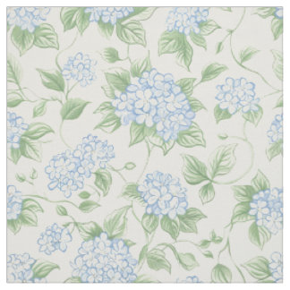 Blå Hortensia Trädgård Blommönster Tyg