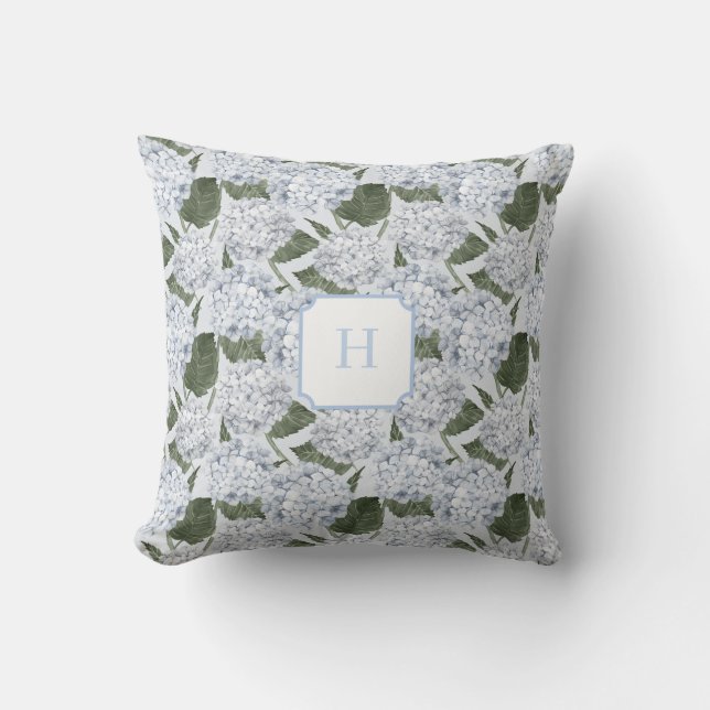 Blå Hortensia Trädgårdsmonogram   Kudde (Framsida)