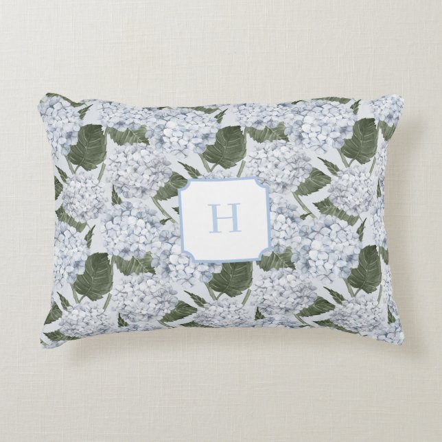 Blå Hortensia Trädgårdsmonogram   Prydnadskudde (Framsidan)