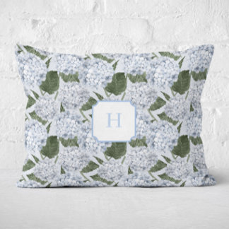 Blå Hortensia Trädgårdsmonogram Prydnadskudde