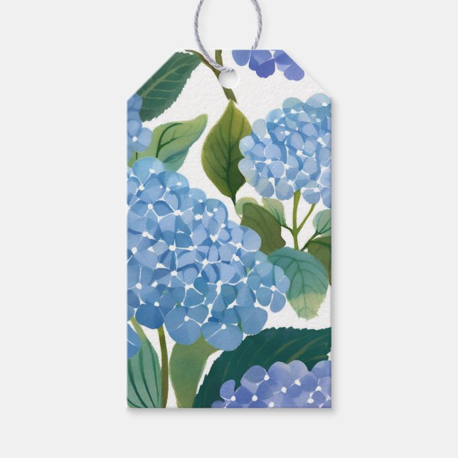 Blå Hortensia Vackra Blommiga Kronblad Blomma Presentetikett (Framsidan)