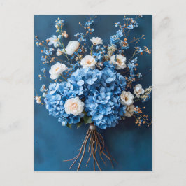 Blå Hortensior och Vita Blommor Vykort