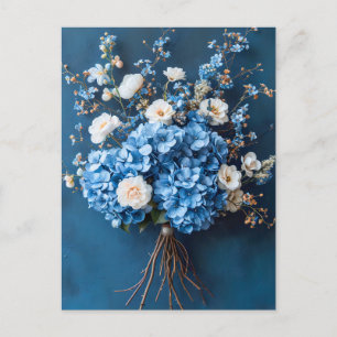 Blå Hortensior och Vita Blommor Vykort