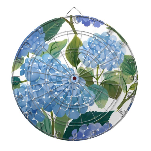 Blå Hortensior | Vacker Blommande Buske Darttavla (Framsidan)