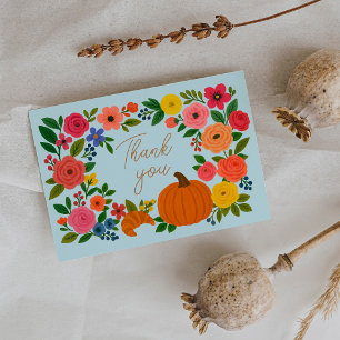Blå höstblommor Pumpa Baby Shower Tack Kort