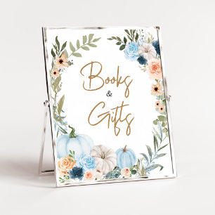 Blå höstblommor Pumpkin Bokar och Getter Poster