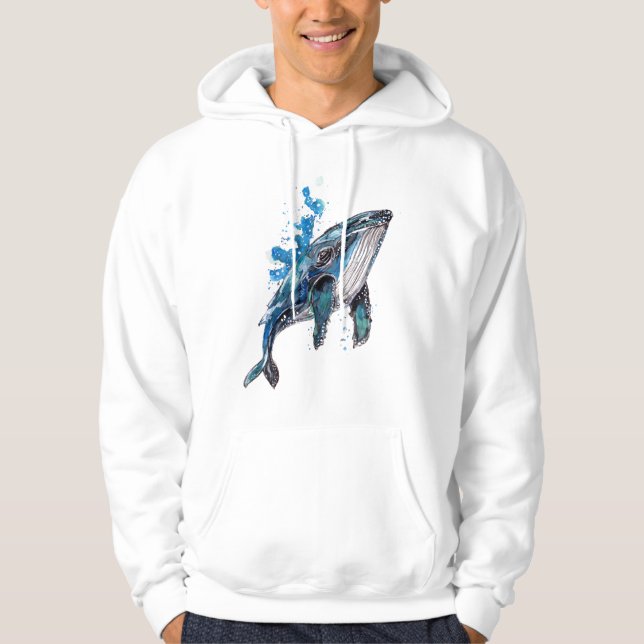 Blå Humpback Whale Hoodie (Framsida)