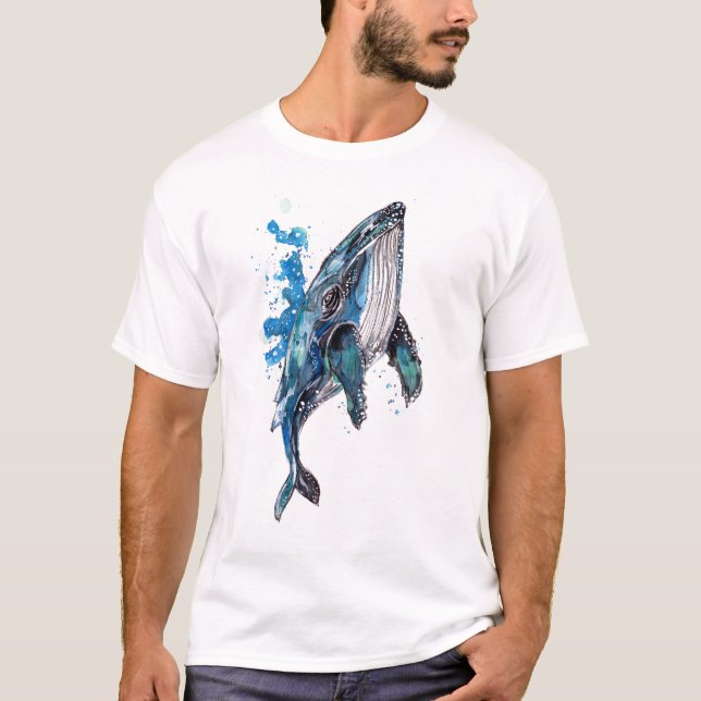 Blå Humpback Whale T Shirt (Framsida)