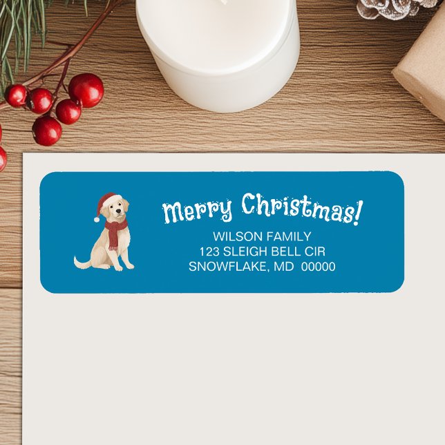 Blå Hund Illustration God jul Adress Returadress Etikett (Blue Dog Illustration Merry Christmas Address Label)