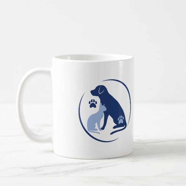 Blå Hund Och Katt Logotyp Eller Din Egen Veterinär Kaffemugg (Vänster)