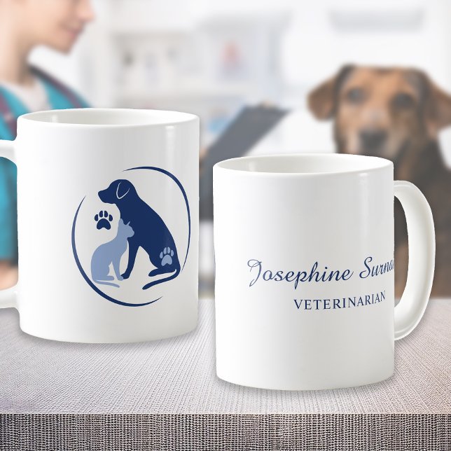 Blå Hund Och Katt Logotyp Eller Din Egen Veterinär Kaffemugg (Skapare uppladdad)