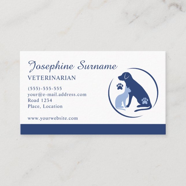Blå Hund Och Katt Logotyp Veterinär Djurklinik Visitkort (Framsida)