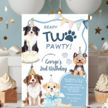 Blå Hund Redo Två Pawty Födelsedag