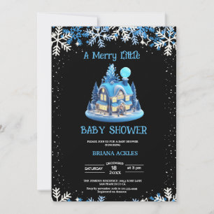 blå hus Baby Shower Glad liten jul Inbjudningar