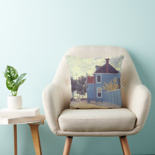 Blå hus i Zaandam av Claude Monet Kudde