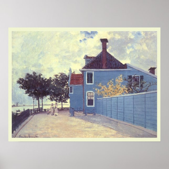 Blå hus i Zaandam av Claude Monet Poster (Framsidan)