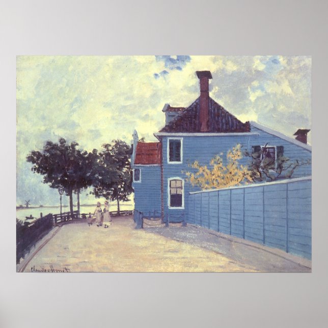 Blå hus i Zaandam av Claude Monet Poster (Framsidan)