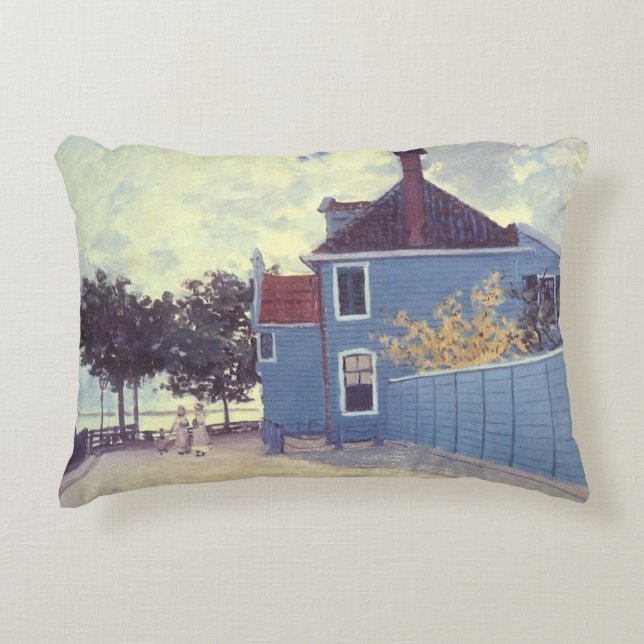Blå hus i Zaandam av Claude Monet Prydnadskudde (Framsidan)