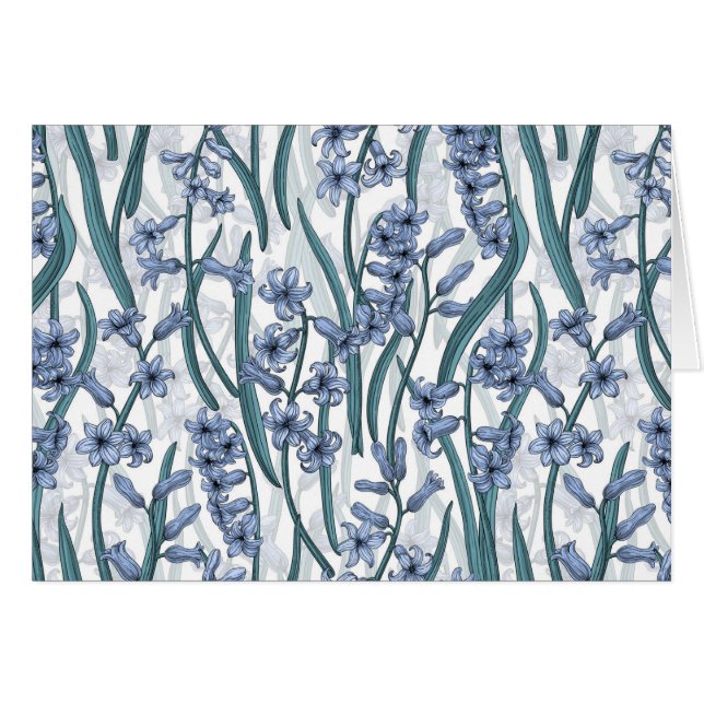 Blå Hyacint-blommor på vitt Hälsningskort (Framsidan Horizontal)