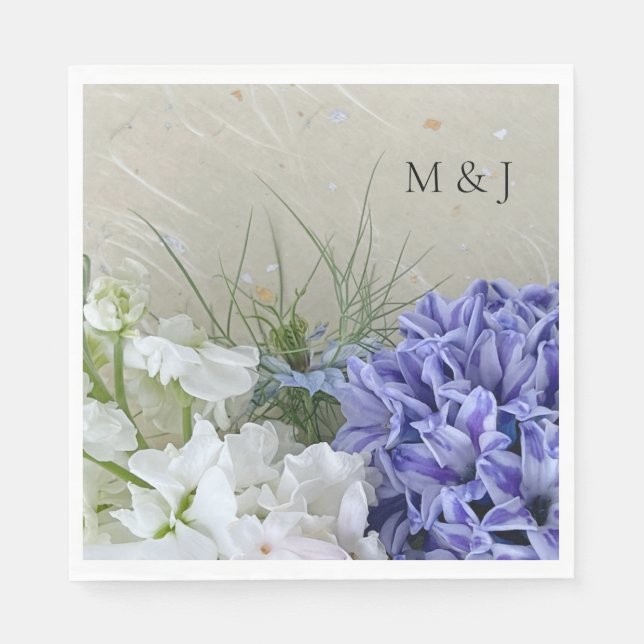 Blå hyacint med vita stockblommor pappersservett (Framsidan)