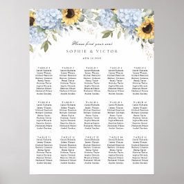 Blå Hydrangea 15 Bord Bröllop Placeringsplan Poster