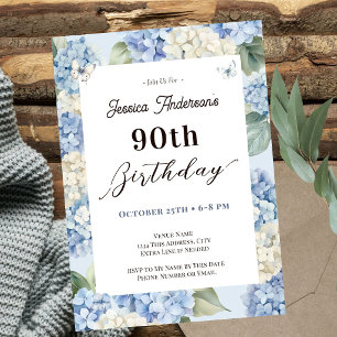 Blå Hydrangea 90-årsdag Vuxen Trädgård Inbjudningar