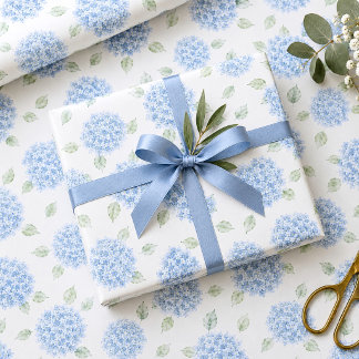 Blå Hydrangea Akvarell Blommig Bröllopspresent Presentpapper
