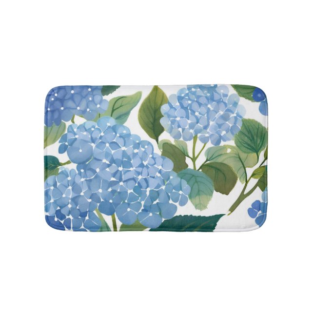 Blå Hydrangea Akvarell Blommig Kust Badrumsmatta (Framsidan)