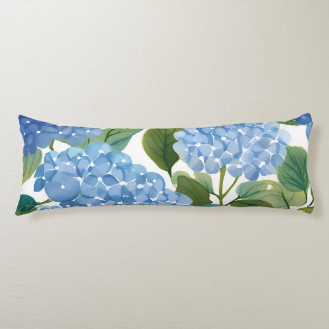 Blå Hydrangea Akvarell Blommig Kust Kroppskudde (Framsidan)