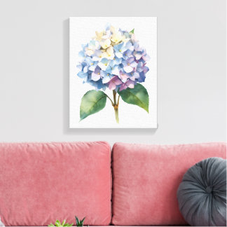 Blå Hydrangea Akvarell Blommigtryck Canvastryck