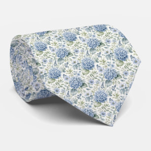 Blå Hydrangea Akvarell Blommor Bröllop Groom  Slips