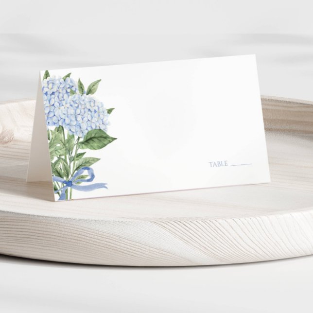 Blå Hydrangea Akvarell Blommor Bröllop  Placeringskort (Skapare uppladdad)