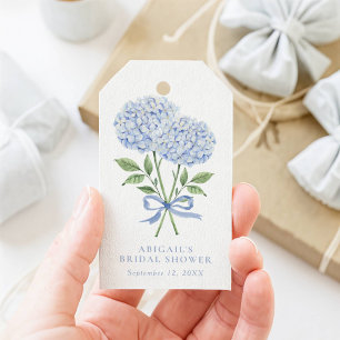 Blå Hydrangea Akvarell Blommor med Slinga Presentetikett