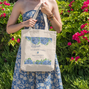 Blå Hydrangea Akvarell Bröllop Välkomstpåse Tygkasse
