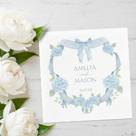 Blå Hydrangea Akvarell Crest Pappersbröllop Pappersservett
