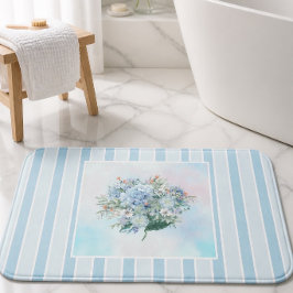 Blå Hydrangea Akvarell Randig Badrumsmatt Badrumsmatta