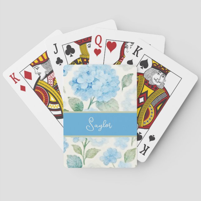 Blå Hydrangea Akvarellnamn Casinokort (Baksidan)