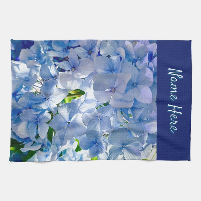 Blå Hydrangea Anpassat Namn Adress Kökshandduk (Horisontell)