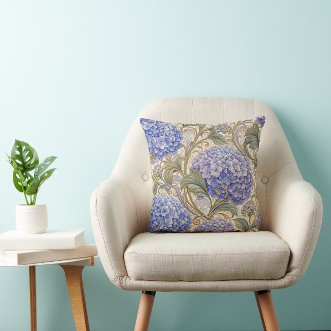 Blå Hydrangea Art Nouveau Dekorativ  Kudde (Stol)