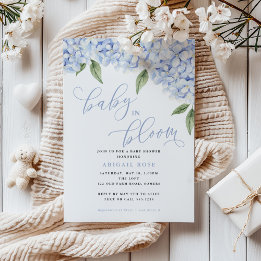 Blå Hydrangea Baby i Knopp Babyfirande Inbjudningar