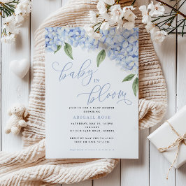 Blå Hydrangea Baby i Knopp Babyfirande Inbjudningar