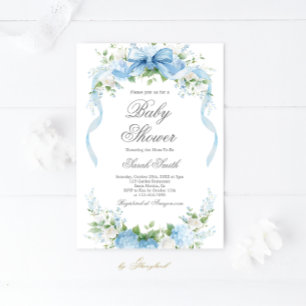 Blå Hydrangea Baby Shower Pojke Inbjudan