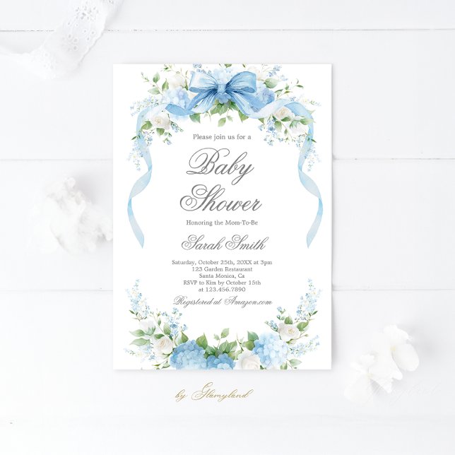 Blå Hydrangea Baby Shower Pojke Inbjudan (Skapare uppladdad)